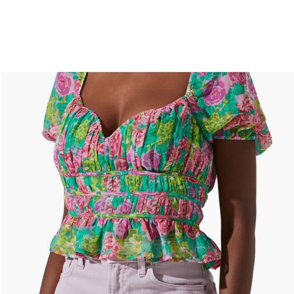 Astr Floral Green and Pink Blouse